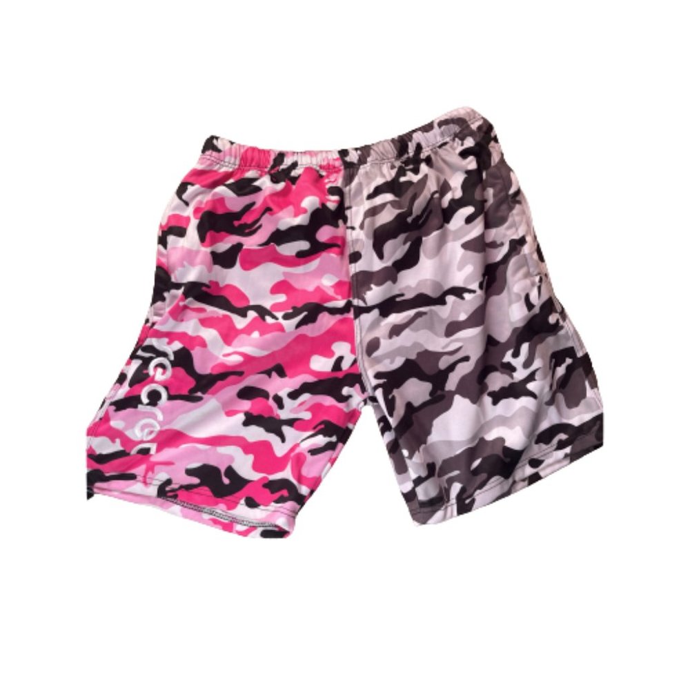 Secret Scientist Split Camo Shorts (2XL) (Pink / Grey / White / Black)